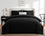 CozyLux King Size Comforter Set 7 Pieces Bed in a Bag Black Comforter King Bed Set Bedding Sets with All Season Stitch Quilted Comforter, Flat Sheet, Fitted Sheet, Pillowcases