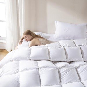 DOWNCOOL Feather Comforter Queen Size, White Fluffy Duvet Insert Queen with Ultra Soft 100% Cotton Cover, All Season Luxurious Hotel Bedding Comforters with Corner Tabs, 90"x90"