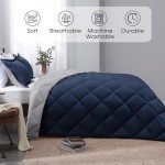 Basic Beyond Queen Comforter Set - Navy Blue Comforter Set Queen Size, Reversible Bed Comforter Queen Set for All Seasons, Navy/Grey, 1 Comforter (88"x92") and 2 Pillow Shams (20"x26"+2")
