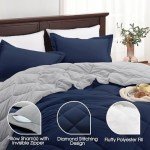 Basic Beyond Queen Comforter Set - Navy Blue Comforter Set Queen Size, Reversible Bed Comforter Queen Set for All Seasons, Navy/Grey, 1 Comforter (88"x92") and 2 Pillow Shams (20"x26"+2")