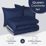 Basic Beyond Queen Comforter Set - Navy Blue Comforter Set Queen Size, Reversible Bed Comforter Queen Set for All Seasons, Navy/Grey, 1 Comforter (88"x92") and 2 Pillow Shams (20"x26"+2")