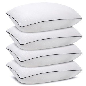 Higoom Standard Size Bed Pillows for Sleeping 4 Pack,Luxury Hotel Pillows,Comfortable and Supportive,Machine Washable,Suitable for Stomach,Back and Side Sleepers.