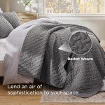 Bedsure Quilts Queen Size - Lightweight Bedspreads Queen Size with Basket Weave Pattern, Soft Quilt Bedding Set, Grey Comforter Set Coverlet for All Seasons with 2 Pillow Shams