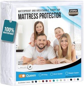 Utopia Bedding Waterproof Mattress Protector Queen Size, Premium Terry Mattress Cover 200 GSM, Breathable, Fitted Style with Stretchable Pockets (White)