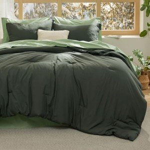 Bedsure Bed in a Bag Queen Size 7 Pieces - 100% Cotton Sheet and Polyester Bedding Comforter Sets, Soft Olive Green Bed Set with Down Alternative Comforter, Cotton Sheets, Pillowcases & Shams