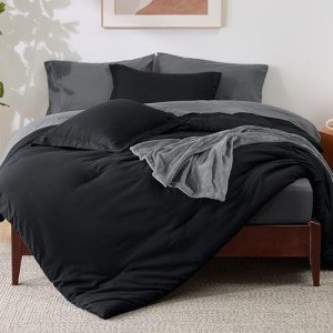 Bedsure King Comforter Set Black, 8 Pieces Prewashed King Size Bed in a Bag with Soft Fleece Bed Blanket, Down Alternative Bedding Set for All Seasons, Sheets, Pillowcases & Shams