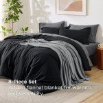 Bedsure King Comforter Set Black, 8 Pieces Prewashed King Size Bed in a Bag with Soft Fleece Bed Blanket, Down Alternative Bedding Set for All Seasons, Sheets, Pillowcases & Shams