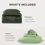 Bedsure Bed in a Bag Queen Size 7 Pieces - 100% Cotton Sheet and Polyester Bedding Comforter Sets, Soft Olive Green Bed Set with Down Alternative Comforter, Cotton Sheets, Pillowcases & Shams