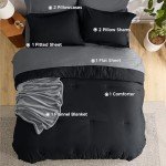 Bedsure King Comforter Set Black, 8 Pieces Prewashed King Size Bed in a Bag with Soft Fleece Bed Blanket, Down Alternative Bedding Set for All Seasons, Sheets, Pillowcases & Shams