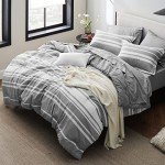 Bedsure Full Comforter Set 7 Pieces, Grey Striped Bedding Set for Full Size Bed Reversible, Cationic Dyeing Bed in a Bag with Comforter, Sheets, Pillowcases & Shams