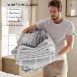 Bedsure Full Comforter Set 7 Pieces, Grey Striped Bedding Set for Full Size Bed Reversible, Cationic Dyeing Bed in a Bag with Comforter, Sheets, Pillowcases & Shams