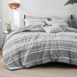 Bedsure Full Comforter Set 7 Pieces, Grey Striped Bedding Set for Full Size Bed Reversible, Cationic Dyeing Bed in a Bag with Comforter, Sheets, Pillowcases & Shams