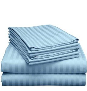 6 Piece Extra Deep Pocket Cal King Size Sheet Set 600 Thread Count Egyptian Cotton Sheets California King Size 6 PC Striped Bed Sheet Set Light Blue Stripe Fits Mattress Upto 21'' DEEP Pocket