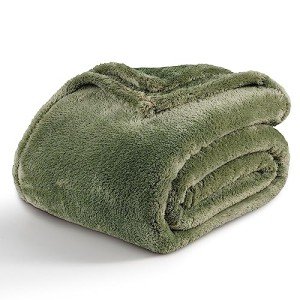 Berkshire Blanket Classic Extra-Fluffy™ Plush Blanket, Twin Size Bed Blanket, Soft Fuzzy Fluffy Long Hair Blanket for Couch Sofa Bed, Dark Sage Green, 60x92 Inches