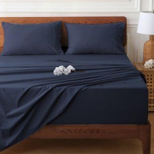HYPREST Extra Deep Pocket King Sheet Sets Fits 18"-24" in Deep Mattress -100% Cotton King Sheet Set,Navy Blue Sheets Soft Wrinkle Free Cooling Sheet Sets for King Bed Deep Pocket