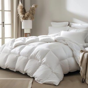 Serta Lightweight Feather Down Comforter King Size, Ultra Fluffy Down Duvet Insert Microfiber Cover with Corner Tabs All Season White Comforters, Skin-Friendly, 104”x88”