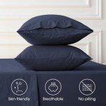 HYPREST Extra Deep Pocket King Sheet Sets Fits 18"-24" in Deep Mattress -100% Cotton King Sheet Set,Navy Blue Sheets Soft Wrinkle Free Cooling Sheet Sets for King Bed Deep Pocket