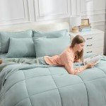 EMME Twin Comforter Set with Sheets 5 Pieces Twin Size Bed in a Bag Set for All Seaon, Twin/Twin XL Ultra Soft Aqua Bedding Sets with Comforter, Sheets, Pillowcase & Sham