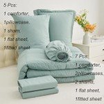 EMME Twin Comforter Set with Sheets 5 Pieces Twin Size Bed in a Bag Set for All Seaon, Twin/Twin XL Ultra Soft Aqua Bedding Sets with Comforter, Sheets, Pillowcase & Sham