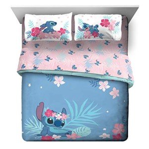 Jay Franco Disney Lilo & Stitch Paradise Dream 7 Piece Queen Bed Set - Includes Reversible Comforter & Sheet Set Bedding - Super Soft Fade Resistant Microfiber (Official Disney Product)