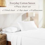 California Design Den Soft 100% Cotton Sheets Full Size Bed Set - Sateen Weave, Cooling Sheets, Deep Pockets with All Around Elastic for a, Durable Bedding Set - White