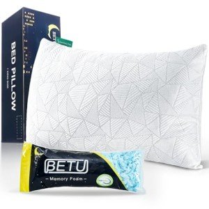 BETU Cooling Pillow Queen Size, Shredded Memory Foam Cool Pillow for Hot Sleepers, Adjustable Firm Soft Support Bed Pillows Perfect for Back Neck Pain and Side Sleeping with Pillow Case Cover, White