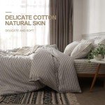 JELLYMONI Bedding Duvet Cover Set, 100% Natural Cotton 3pcs Striped Duvet Cover Sets, White Duvet Cover with Grey Stripes Pattern Printed Comforter Cover, with Zipper Closure & Corner Ties(Queen Size)