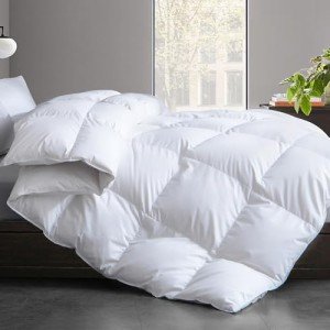 Cosybay Queen Size Feather Down Fiber Comforter - Ultra Fluffy 100% Cotton Duvet Insert, All Season Hotel Luxury Bedding with Corner Tabs, 90"x90" White