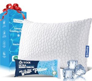 QUTOOL Cooling Bed Pillows for Sleeping Shredded Memory Foam Pillows Adjustable Gel Pillows for Side Stomach Back Sleepers Washable Removable Cover Standard Size Pack of 1