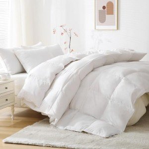 BPC Feather Comforter Queen Size, Filled with Feather and Down Fibers, All Season White Luxury Hotel Collection Bed Comforter, Ultra Soft Poly-Cotton Blend Fabric, 4 Corner Loop Tabs, 90"x90"