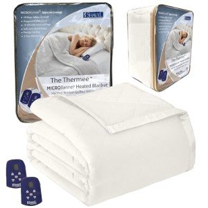 Thermee Micro Flannel Blanket King Size Heated Blanket with 10 settings, Programable Heating Blanket, Luxuriously Soft Heated Throw Blanket, Rapid Heating Thermal Blanket, Warm Blanket - Sand