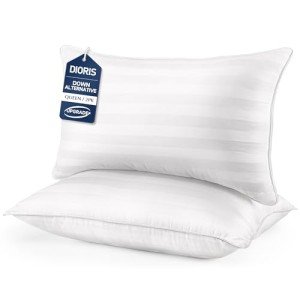 DIORIS Pillows Queen Size Set of 2 - Luxury Hotel Bed Pillows for Sleeping, Supportive Side Sleeper Pillow for Neck and Shoulder Pain Relief, Down Alternative Fill for Back, Stomach Sleepers