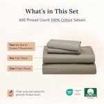California Design Den Luxury Queen Size Sheet Set - 100% Cotton, 600 Thread Count Deep Pocket Queen Sheets, Hotel-Quality Bedding with Sateen Weave - Taupe