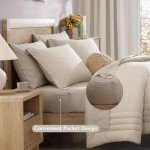 Monbix Queen Comforter Set - 7 Pieces Apricot Beige Bed in a Bag Queen Bedding Sets with Comforters, All Seasons Down Alternative Comforter Bed Set with Sheets,Pillowcases & Shams