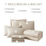 Monbix Queen Comforter Set - 7 Pieces Apricot Beige Bed in a Bag Queen Bedding Sets with Comforters, All Seasons Down Alternative Comforter Bed Set with Sheets,Pillowcases & Shams