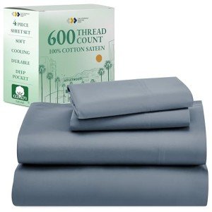 CALIFORNIA DESIGN DEN 5-Star Hotel 600 Thread Count 100% Cotton Sheets Set - Soft & Smooth Queen Bedding Set with Deep Pockets, Quality Beats Egyptian Cotton Claims (Pastel Blue)