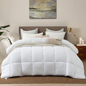 Dorrin Nessin Down Alternative Comforter King Size All Season Duvet Insert, Ultra Soft Double Brushed Microfiber Quilt Cover, Classic Box Stitched with Corner Tabs, White Color