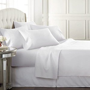 Danjor Linens King Sheet Set 6 Piece Hotel Quality Bed Sheet w/ 4 Pillowcases - Microfiber Sheet Sets with Deep Pockets, Breathable Cooling Wrinkle Free, Machine Washable for King Size Bed, White