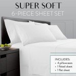 Danjor Linens King Sheet Set 6 Piece Hotel Quality Bed Sheet w/ 4 Pillowcases - Microfiber Sheet Sets with Deep Pockets, Breathable Cooling Wrinkle Free, Machine Washable for King Size Bed, White