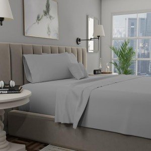 SUPREME ELEGANCE Full Bed Sheet Set, 400TC 100% Cotton Bed Sheets, Hotel Quality Soft Silver Sheet Set, Skin Friendly Cooling Bed Sheets with Deep Pockets, Hotel Luxury Sheets for Full Bed