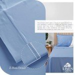 Linen Home 100% Cotton Percale Sheets Queen Size, Baby Blue, Deep Pocket, 4 Pieces Set - 1 Flat, 1 Deep Pocket Fitted Sheet and 2 Pillowcases, Crisp Cool and Strong Bed Linen