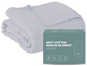 Cosy Family 6 Layer Muslin Bed Blanket - Breathable and Lightweight Gauze Boho Blanket for Spring, Soft 100% Cotton Muslin, Slate, 80x90 Inches
