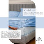Linen Home 100% Cotton Percale Sheets Queen Size, Baby Blue, Deep Pocket, 4 Pieces Set - 1 Flat, 1 Deep Pocket Fitted Sheet and 2 Pillowcases, Crisp Cool and Strong Bed Linen