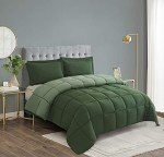 HIG 3pc Green Queen Size Comforter Set - All Season Reversible Down Alternative Comforter with Two Shams - Quilted Duvet Insert with Corner Tabs - Box Stitched Blanket - Breathable, Soft, Fluffy