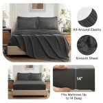 SunStyle Home Full/Queen Comforter Sets 7 Pieces, Seersucker Bed in a Bag Lightweight Bedding Sets, All Season Comforters with Flat Sheet, Fitted Sheet, Pillowcase and Pillow Sham, Dark Grey