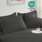 SunStyle Home Full/Queen Comforter Sets 7 Pieces, Seersucker Bed in a Bag Lightweight Bedding Sets, All Season Comforters with Flat Sheet, Fitted Sheet, Pillowcase and Pillow Sham, Dark Grey