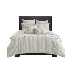 Madison Park Queen Comforter Set Clipped Jacquard Stripes with Buttons Boho Comforter for a Queen-Size Bed, Cotton Oversized Comforters with Removable Cover Boho Bedding, Queen Ivory 8 Piece