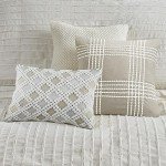Madison Park Queen Comforter Set Clipped Jacquard Stripes with Buttons Boho Comforter for a Queen-Size Bed, Cotton Oversized Comforters with Removable Cover Boho Bedding, Queen Ivory 8 Piece