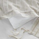 Madison Park Queen Comforter Set Clipped Jacquard Stripes with Buttons Boho Comforter for a Queen-Size Bed, Cotton Oversized Comforters with Removable Cover Boho Bedding, Queen Ivory 8 Piece