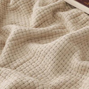 Bedsure 100% Cotton Blanket Queen Size for Bed - Breathable and Lightweight, Soft Cozy Basket Woven Blanket for Summer, Tan, 90x90 inches
